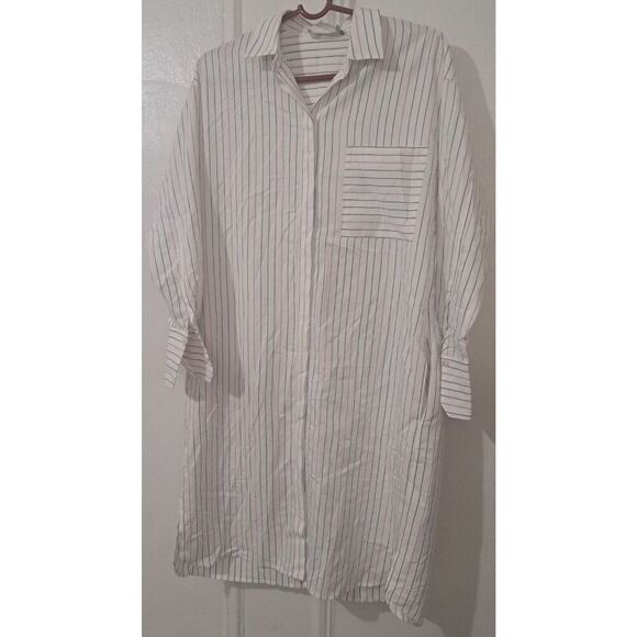 Vince Dresses & Skirts - Vince Womens Medium Blue White Mauve Stripe LAGENLOOK Shirt Dress Pockets Midi